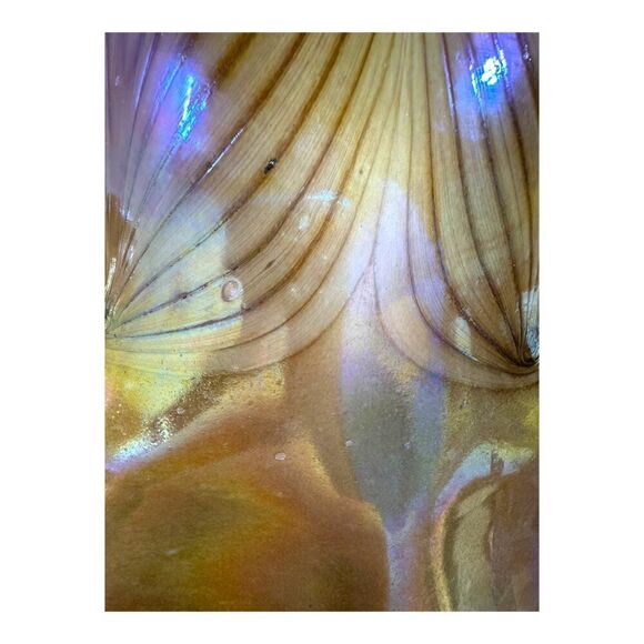 Vtg Large 15" Iridescent Pulled Feather Art Glass Lampshade Ruffled Shade - Picture 14 of 15